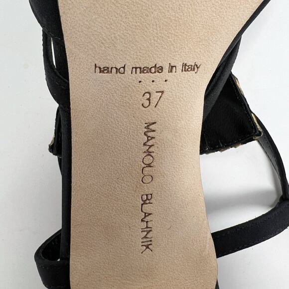 Manolo Blahnik Black & Gold Peep Toe Sandals – Size 37 - Picture 7 of 10